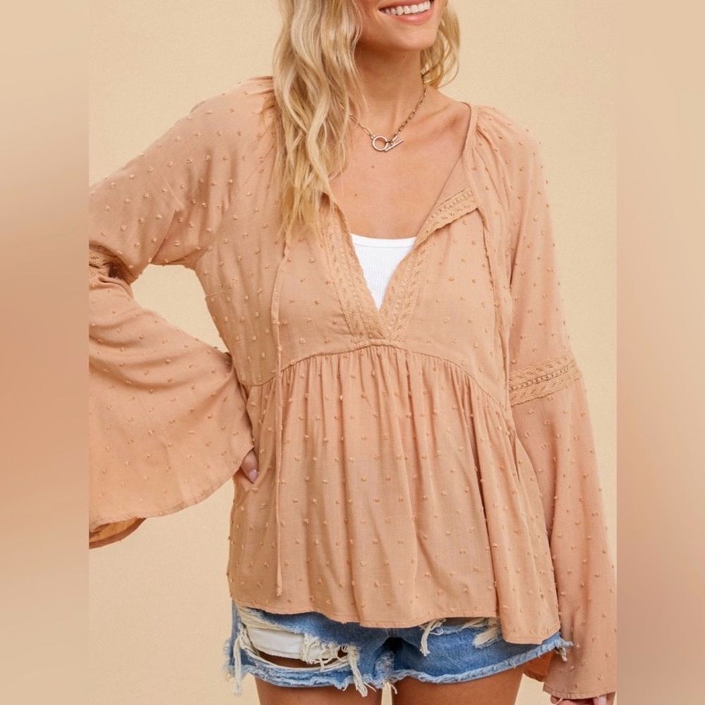 NWT Hem & Thread Apricot Bell Sleeve Blouse